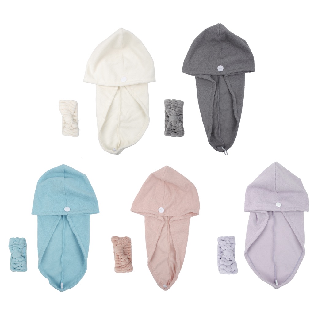 Bath Bliss Hair Turban &amp; Head Band, Pink/ Cream/ Blue