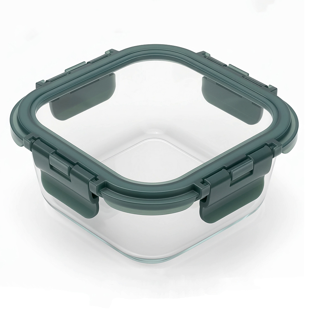 Windrose Glass Food Container Square 1200ml, Green