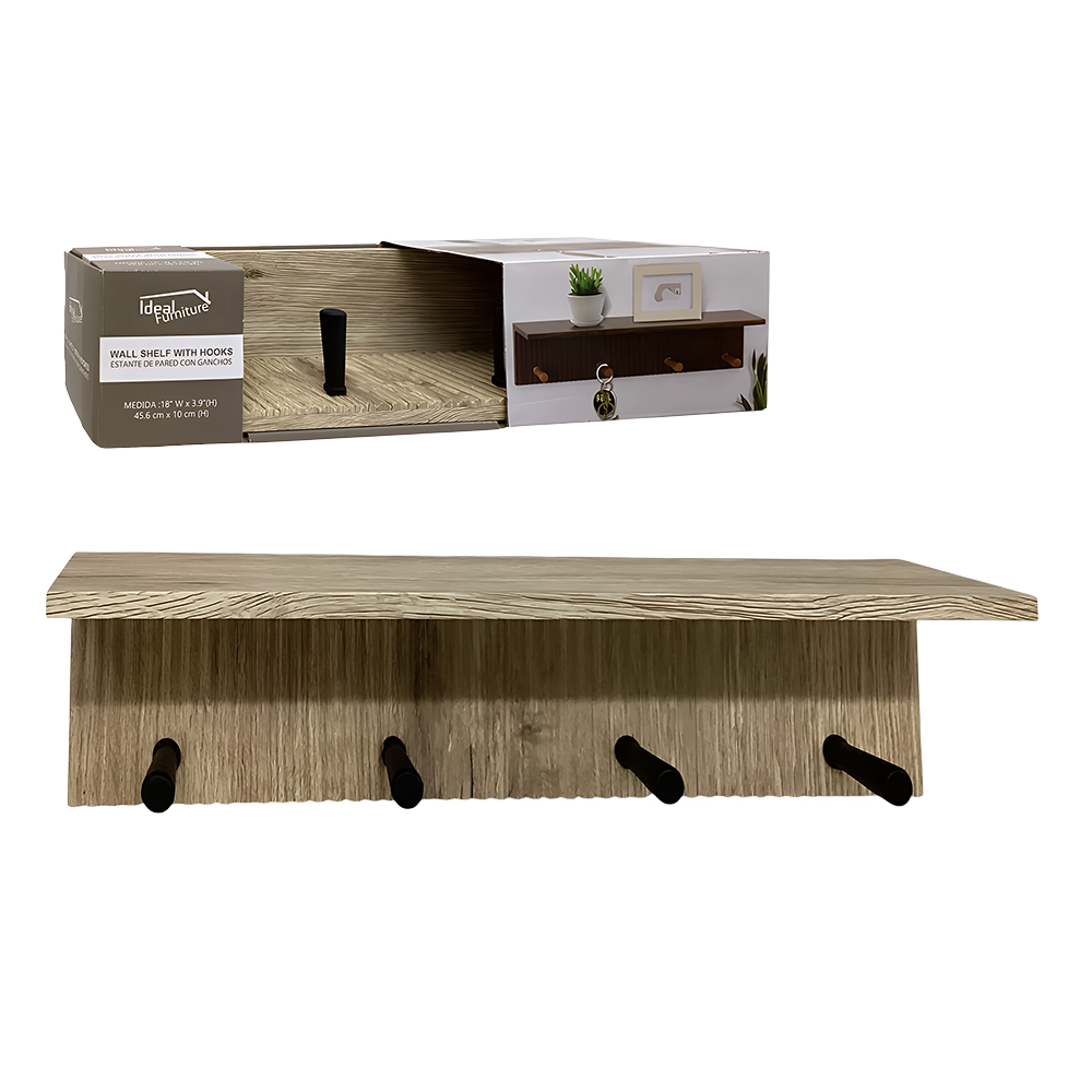 Ideal Furniture Wall Shelf with Hooks Natural