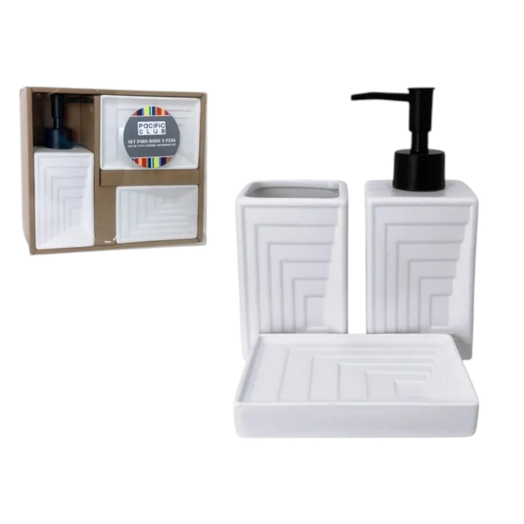 Pacific Club 3pc Ceramic Bath Accessory Set, White