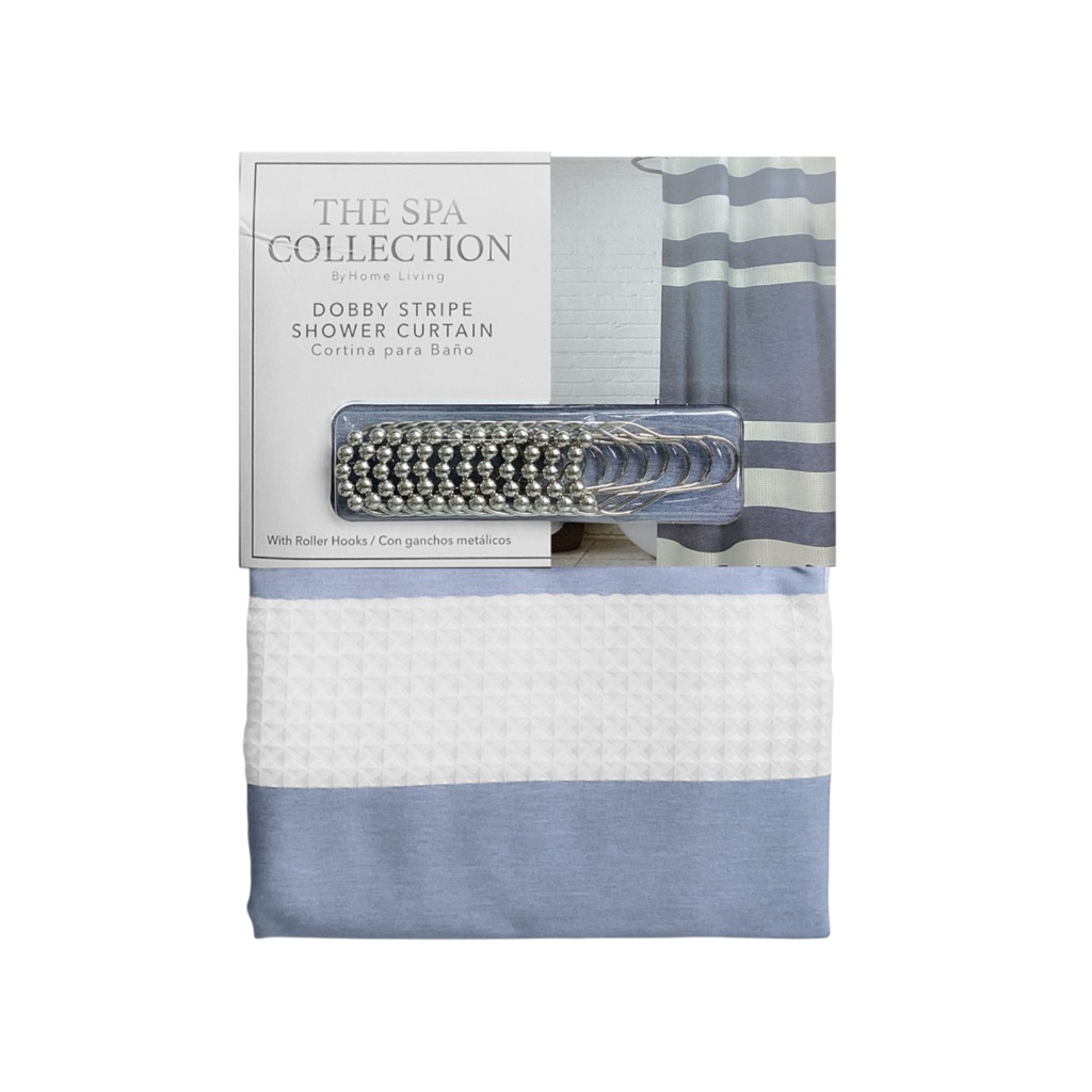 Spa Collection Dobby Stripe Shower Curtain With Roller Hooks, Navy