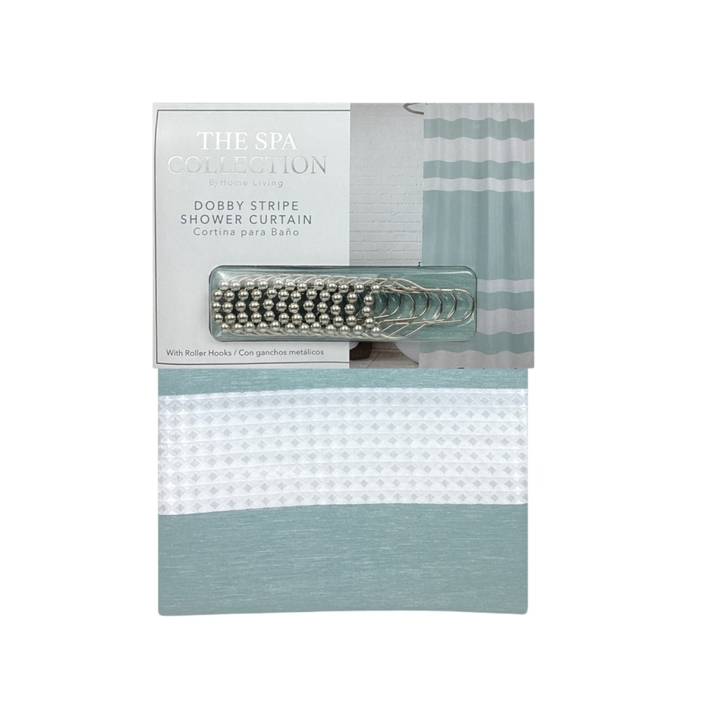 Spa Collection Dobby Stripe Shower Curtain With Roller Hooks, Spa