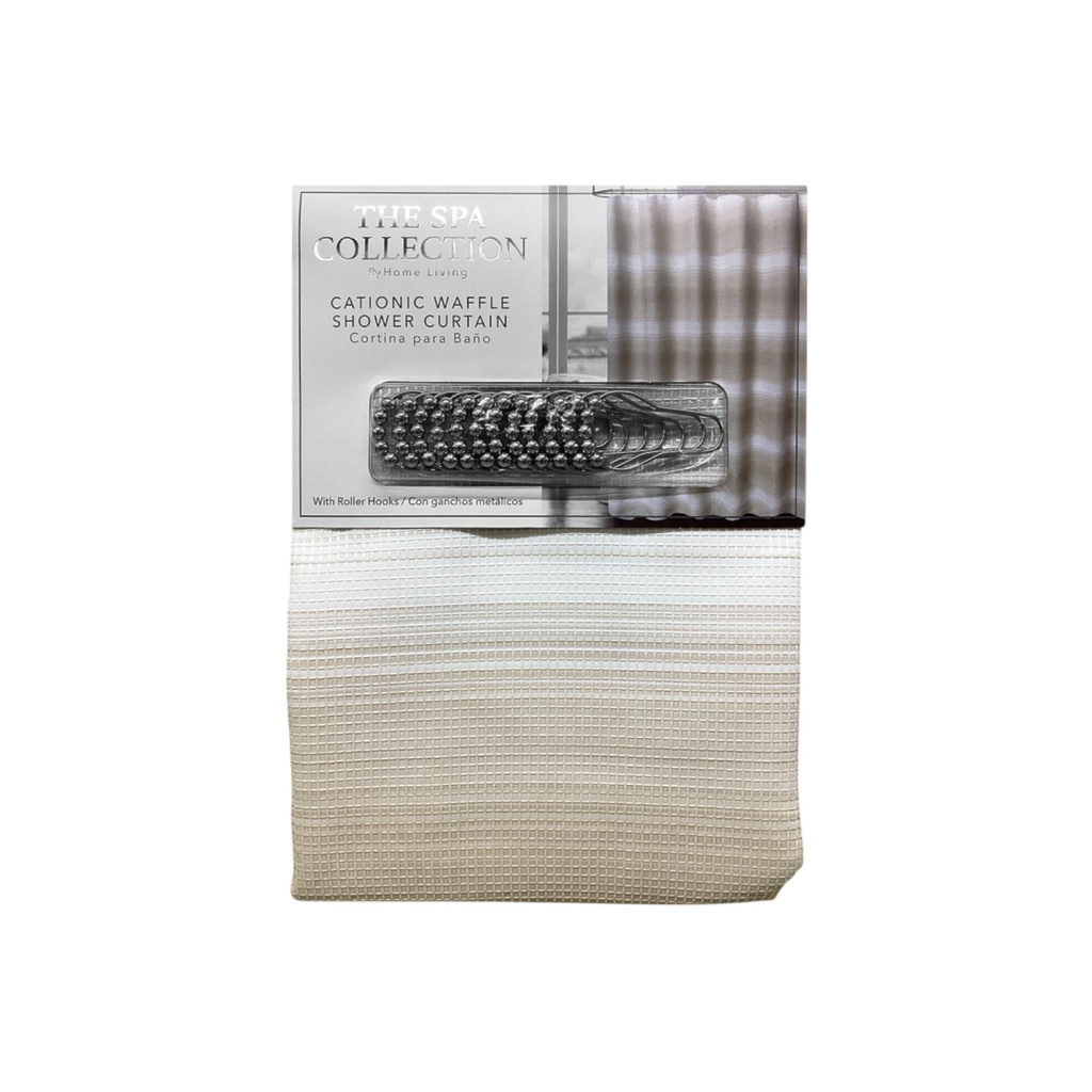 Spa Collection Waffle Shower Curtain With Roller Hooks, Taupe