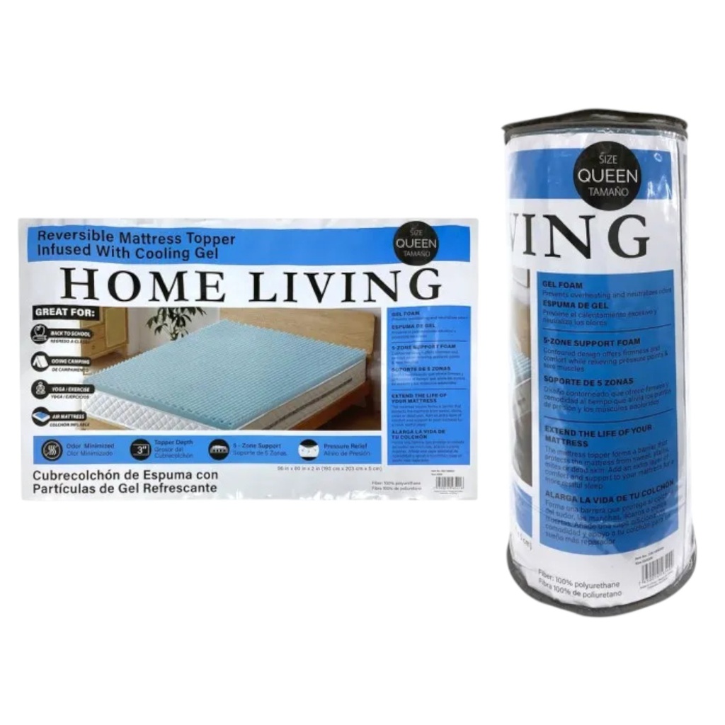 Home Living Reversibe Foam Mattress Topper Queen, Blue