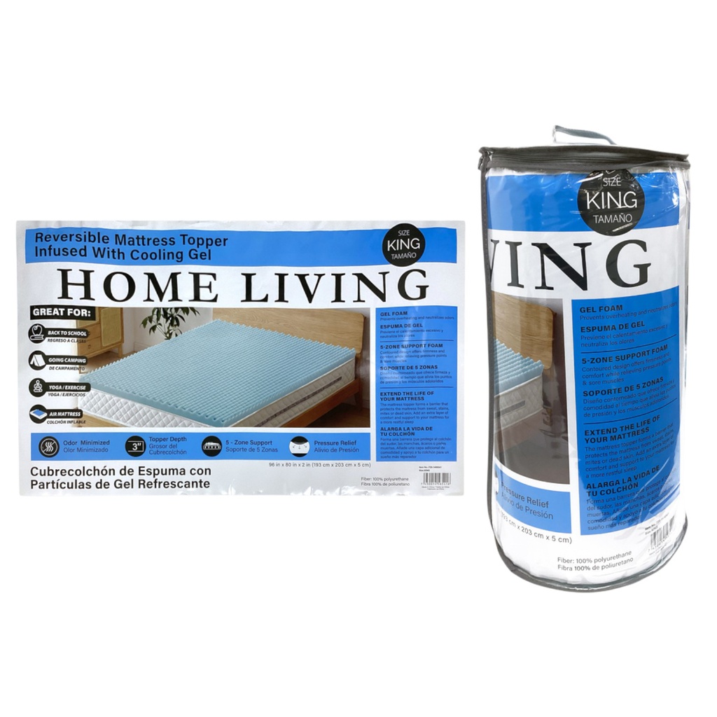 Home Living Reversibe Foam Mattress Topper King, Blue