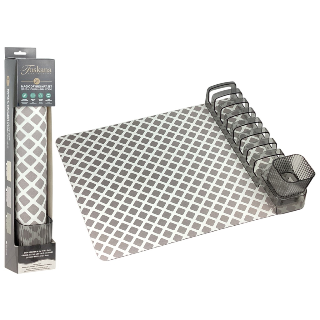 Toskana Collection Magic Drying Mats - 3pc Set, Gray