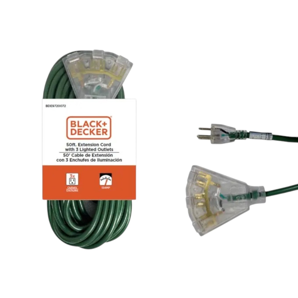Black &amp; Decker 3-Outlet Outdoor Extension Cord 50 Ft., Green