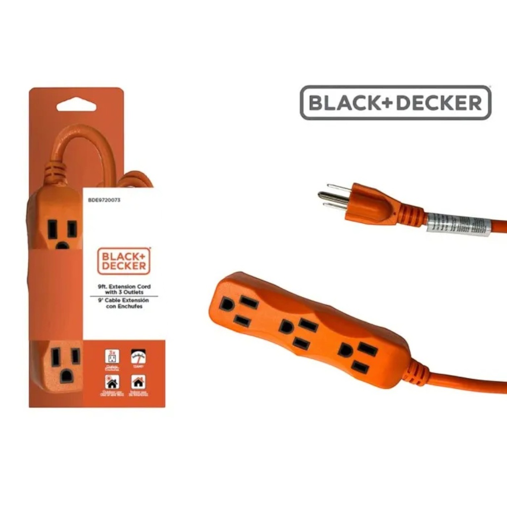 Black &amp; Decker 3-Outlet Indoor Extension Cord 9 Ft., Orange