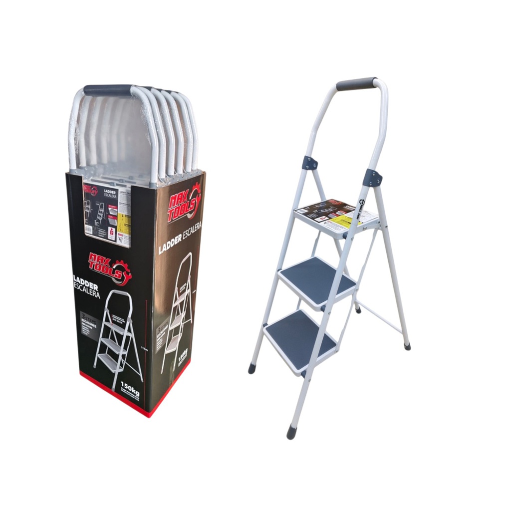 Max Tools 3-Step Ladder, Grey/ White