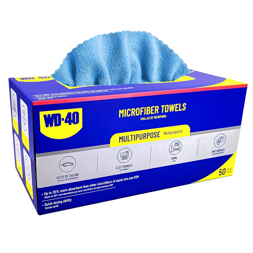 WD-40 Microfiber Towels 170g, 12x12 In. 50-pieces/ Box