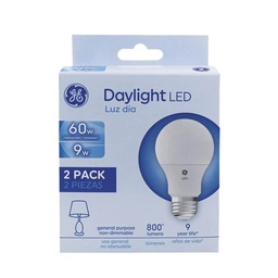[E50016 / 93131592] GE LED Bulb 9W A19 6500K 800LM UL 2-pack