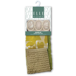 [EB202406132] Elle Home 14pc Bath Accessory Set - Shower Curtain with Hooks &amp; Bath Mat, Green