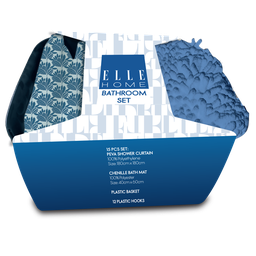 [EB202406137] Elle Home Bath Accessory Set 15pc - Shower Curtain, Hooks, Bath Mat &amp; Basket, Dark Blue