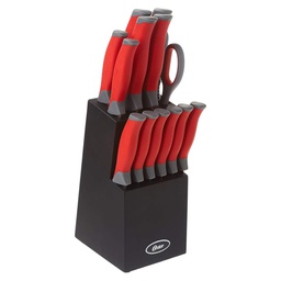 [81006.14] Oster Lindbergh 14pc Knife Set with Color-Stained Wood Block - Red Handles