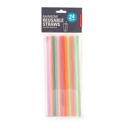 [CU241] Kikkerland 8-Inch Reusable Rainbow Straws (Set of 24)