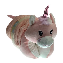 [730-1446861] Home Living Micromink Animal Pillow with Blanket, Pink Unicorn