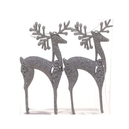 [831-AMX028-2521S] ^Miro Reindeer Ornaments 2pc Silver