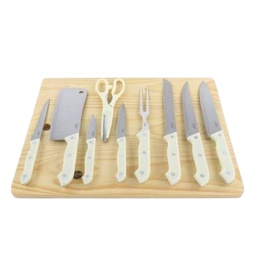 [137383.1] Gibson Home Wildcraft 10 Piece Cutlery Set with Wood Cutting Board, Linen