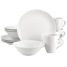 [142572.12] Gibson Home Wintercap 12 Piece Fine Ceramic Dinnerware Set, White