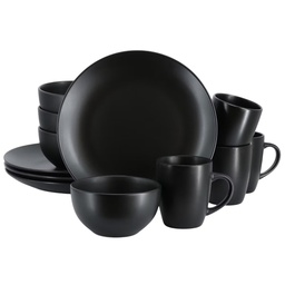 [142742.12] Gibson Home Everyday Plus 12 Piece Stoneware Dinnerware Set, Black