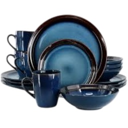 [142747.16] Gibson Elite Priya 16 Piece Stoneware Dinnerware Set, Reactive Glaze Blue