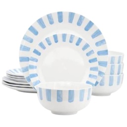 [148478.12] Gibson Home Pacific Waves 12 Piece Fine Ceramic Dinnerware Set, Blue