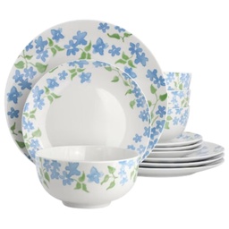 [148481.12] Gibson Home Garden Aisle 12 Piece Fine Ceramic Dinnerware Set, Blue