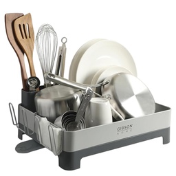 [149510.01] Gibson Home Nestcraft Dish Rack with Drain Board &amp; Flatware Caddy, Rust Resistant, Grey
