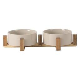[150748.03] Gibson Home Zoomie Bites 3 Piece Pet Bowl Set with Acacia Wood Stand, Taupe