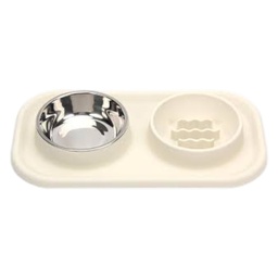 [150764.02] Gibson Home Curious Canines Double Bowl Slow Feeder 15.25 In., Taupe
