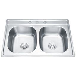 [8456 / RHTDBKS34171] Royal Homes Double Bowl Sink, 33.1 In. x 22.0 In. x 7.9 In., Stainless Steel