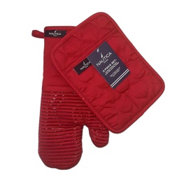 [NH-44-102-RED] Nautica Home 2-Piece Kitchen Set - Oven Mitt &amp; Pot Holder, Red

