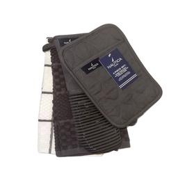 [NH-44-101-GRY] Nautica Home 4-Piece Kitchen Set - Oven Mitt, 2 Dish Towels &amp; Pot Holder, Gray

