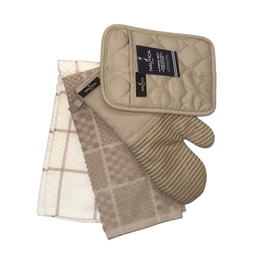 [NH-44-101-BG] Nautica Home 4-Piece Kitchen Set - Oven Mitt, 2 Dish Towels &amp; Pot Holder, Beige

