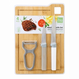 [2318013] Kennedy Home Knife Set with Bamboo Cutting Board (4-Piece Set)
