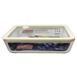 [750-02203] Windrose Glass Bowl with Silicone Lid Rect. White