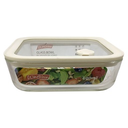 [750-02205] Windrose Glass Bowl with Silicone Lid Square White
