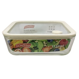[750-02206] Windrose Glass Bowl with Silicone Lid Square White