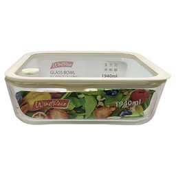 [750-02207] Windrose Glass Bowl with Silicone Lid Square White