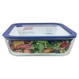 [750-02199] Windrose Glass Bowl with Silicone Lid Square Blue