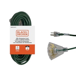 [973-BDE9720071] Black &amp; Decker 3-Outlet Outdoor Extension Cord 25 Ft., Green