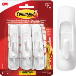 [17001-6ES] 3M Command Medium Utility Adhesive Hook (6-Pack)