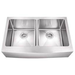 [RHKS-HAD3321 RHDBKS15586] Royal Homes Double Bowl Apron Kitchen Sink 33" x 18" (838 × 457 mm) 304 Stainless