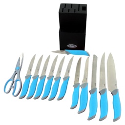 [81007.14] Oster Lindbergh 14pc Cutlery Set with Color-Stained Wood Block - Teal