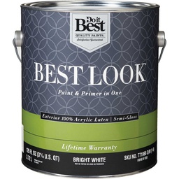 [HW40W0950-16] ****Best Look 100% Acrylic Latex Paint &amp; Primer In One Semi-Gloss Exterior House Paint, Bright White, 1 Gal.