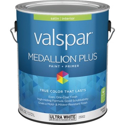 [028.0023002.007] ****Valspar Medallion Plus Premium Paint &amp; Primer Satin Interior Paint, Ultra White, 1 Gal.