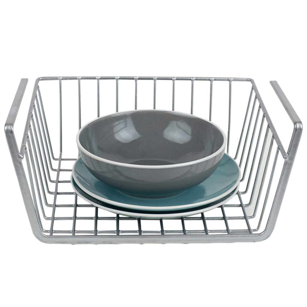 Home Basics Small Under Shelf Vinyl Coated Steel Basket, Silver