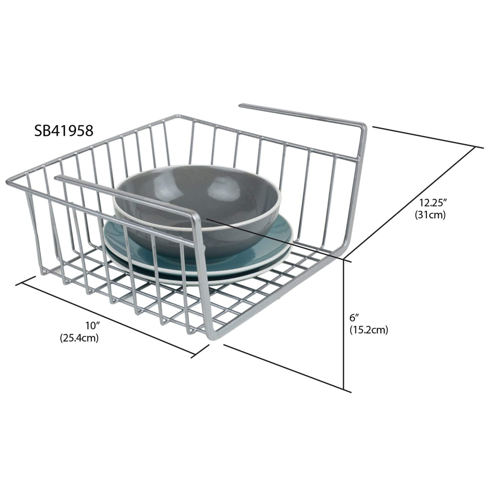 Home Basics Small Under Shelf Vinyl Coated Steel Basket, Silver