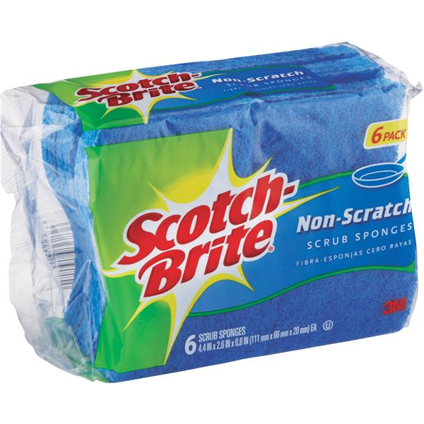 3M Scotch-Brite Zero Scratch Scrub Sponge, 4.4 In. x 2.6 In. x 0.7 In. (6-pack)