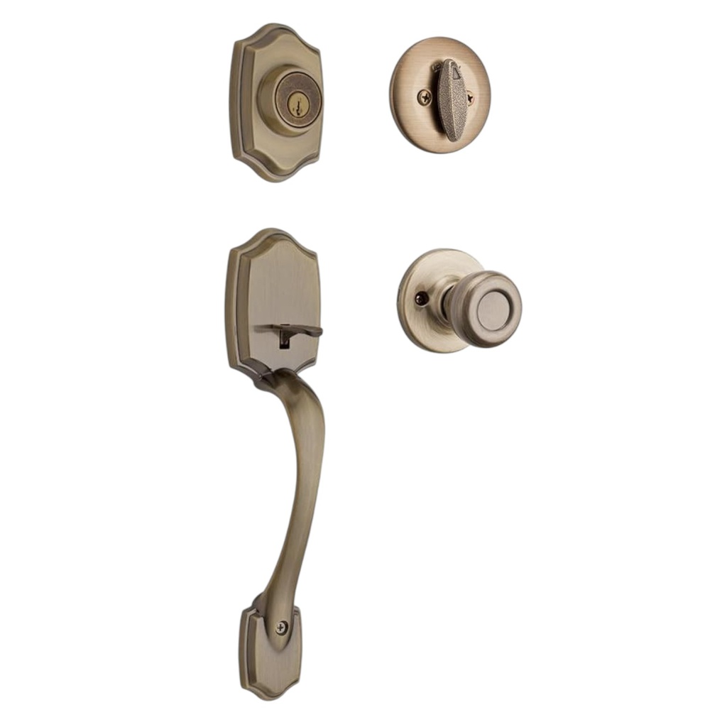 Kwikset Belleview Entry Handleset Single Cylinder, Antique Brass
